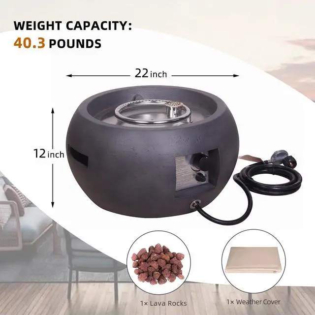 Alt view image 6 of 7 - Mini 22" Dark Grey Round 40,000 BTU Propane Gas Fire Pit