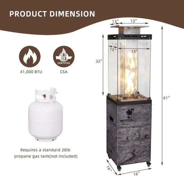 Alt view image 4 of 6 - 61 Inch Height Tempered Glass Propane Gas Fire Heater