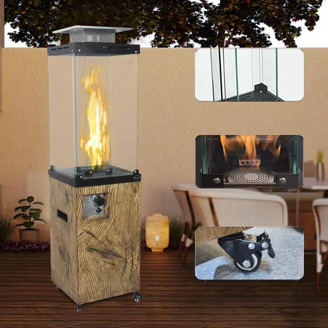 Alt view image 5 of 7 - Faux Woodgrain Texture Outdoor Gas Fire Heater With Tempered Glass