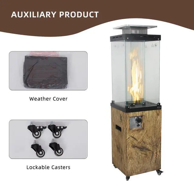 Alt view image 7 of 7 - Faux Woodgrain Texture Outdoor Gas Fire Heater With Tempered Glass