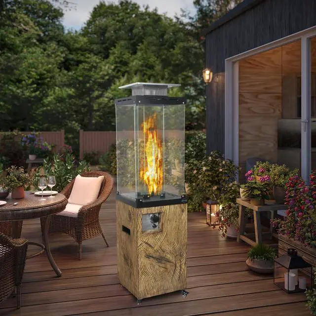 Alt view image 4 of 7 - Faux Woodgrain Texture Outdoor Gas Fire Heater With Tempered Glass