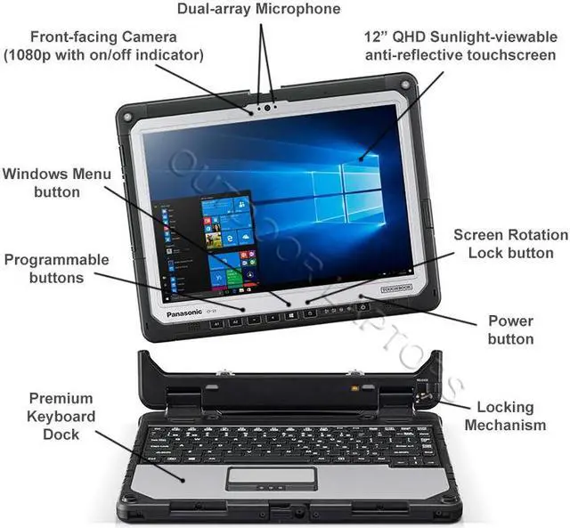 Alt view image 7 of 9 - Panasonic Toughbook CF-33, Rugged 2-in-1 Laptop, A Grade, 12" QHD, Intel i5 6300U, 4G LTE, 16GB RAM, Backlit Keyboard, Win10 Pro Not Upgradeable to Windows 11