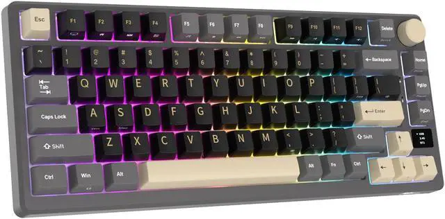 Alt view image 2 of 7 - RK ROYAL KLUDGE M75 Mechanical Keyboard 2.4GHz/Bluetooth/USB-C Wired Gaming Keyboard 75% Layout 81 Keys Gasket Mounted with OLED Smart Display & Knob, RGB Backlit Hot-Swappable Blue Switch Black Color
