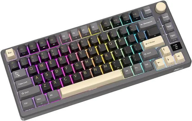 Alt view image 5 of 7 - RK ROYAL KLUDGE M75 Mechanical Keyboard 2.4GHz/Bluetooth/USB-C Wired Gaming Keyboard 75% Layout 81 Keys Gasket Mounted with OLED Smart Display & Knob, RGB Backlit Hot-Swappable Blue Switch Black Color
