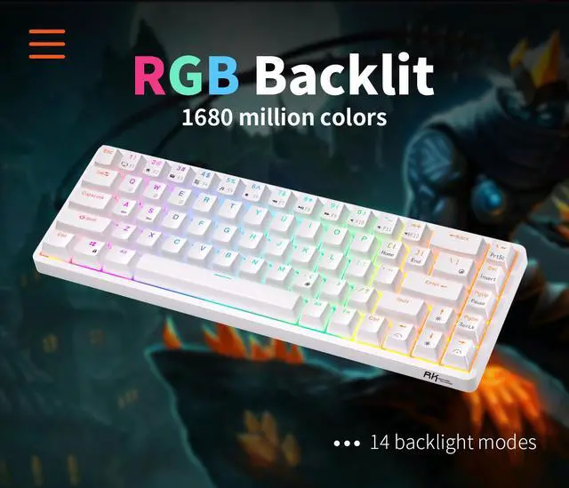 Alt view image 3 of 7 - RK ROYAL KLUDGE RK G68 2.4Ghz Wireless/Bluetooth/Wired 65% Mechanical Keyboard Hot Swappable Gaming Keyboard for Win/Mac Brown Switch White