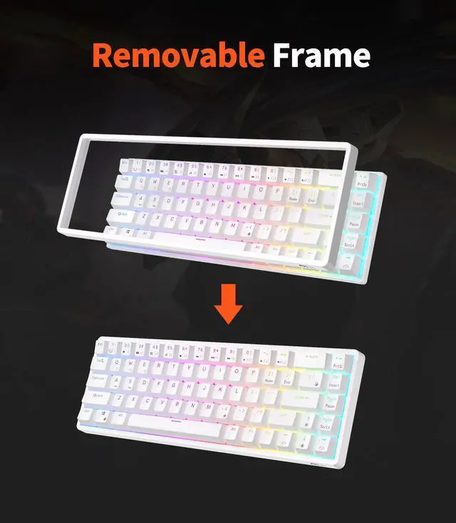 Alt view image 6 of 7 - RK ROYAL KLUDGE RK G68 2.4Ghz Wireless/Bluetooth/Wired 65% Mechanical Keyboard Hot Swappable Gaming Keyboard for Win/Mac Brown Switch White