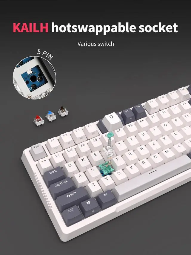 Alt view image 6 of 7 - RK ROYAL KLUDGE H81 Hot Swappable Mechanical Keyboard, Triple Mode 2.4Ghz/BT5.1/USB-C Knob Control Wireless Gaming Keyboard Gasket Mounted with RGB Backlit Blue Switch, 75% Layout 81 Keys