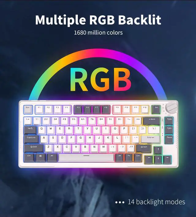 Alt view image 2 of 7 - RK ROYAL KLUDGE H81 Hot Swappable Mechanical Keyboard, Triple Mode 2.4Ghz/BT5.1/USB-C Knob Control Wireless Gaming Keyboard Gasket Mounted with RGB Backlit Blue Switch, 75% Layout 81 Keys