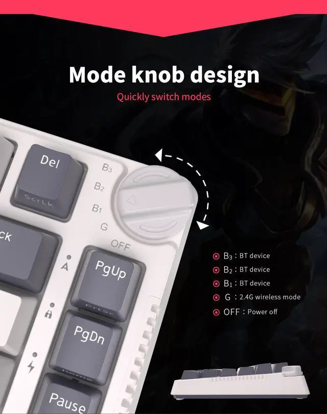 Alt view image 3 of 7 - RK ROYAL KLUDGE H81 Hot Swappable Mechanical Keyboard, Triple Mode 2.4Ghz/BT5.1/USB-C Knob Control Wireless Gaming Keyboard Gasket Mounted with RGB Backlit Brown Switch, 75% Layout 81 Keys