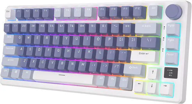 Main image of RK ROYAL KLUDGE M75 Mechanical Keyboard 2.4GHz/Bluetooth/USB-C Wired Gaming Keyboard 75% Layout 81 Keys Gasket Mounted with OLED Smart Display & Knob, RGB Backlit Hot-Swappable Fast Silver Switch