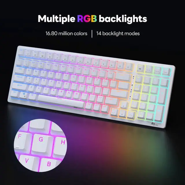 Alt view image 3 of 7 - RK ROYAL KLUDGE RK98 Wireless Mechanical Keyboard Triple Mode 2.4G/BT5.1/USB-C 100 Keys Hot Swappable RGB Backlit 3750mAh Battery Gaming Keyboard Ergonomic Design