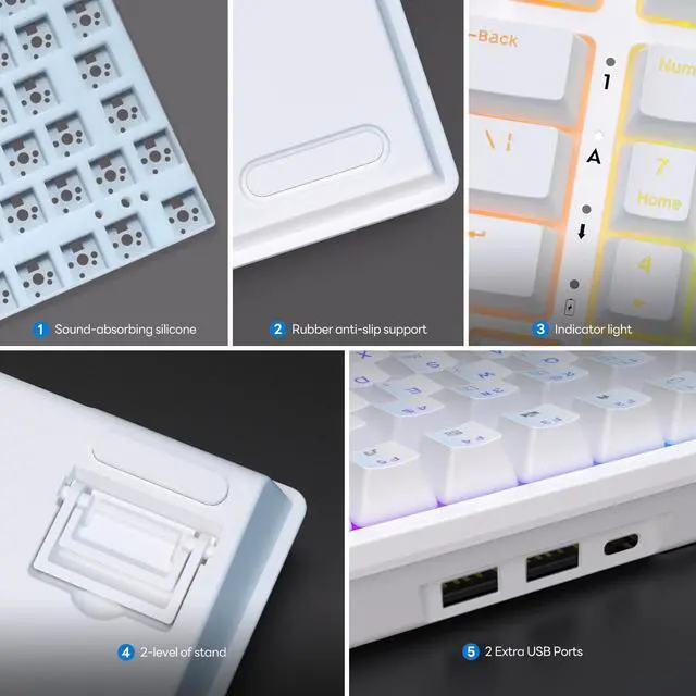 Alt view image 5 of 7 - RK ROYAL KLUDGE RK98 Wireless Mechanical Keyboard Triple Mode 2.4G/BT5.1/USB-C 100 Keys Hot Swappable RGB Backlit 3750mAh Battery Gaming Keyboard Ergonomic Design