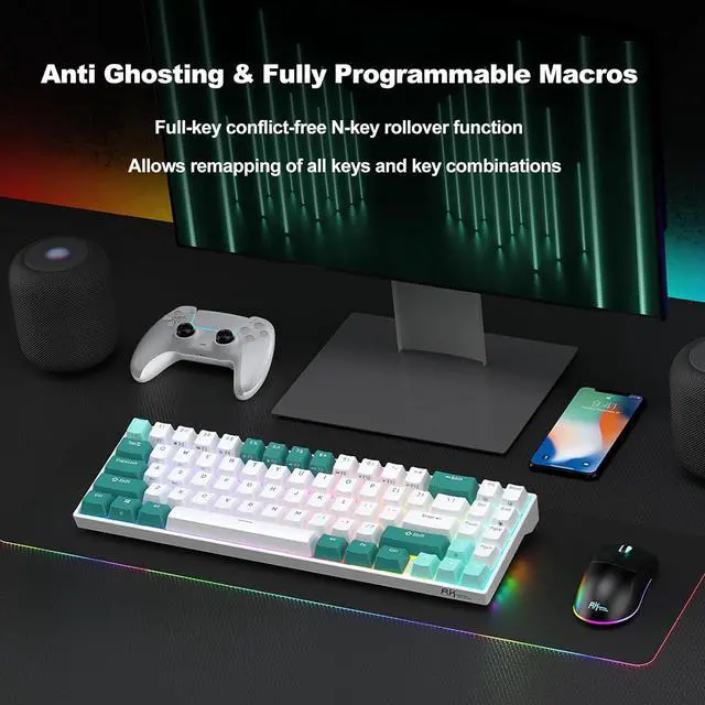 Alt view image 3 of 7 - RK ROYAL KLUDGE RK71 Mechanical Gaming Keyboard - 70% Layout Compact Small Keyboard, Hot-Swappable Custom Keyboard,2.4G/Bluetooth5.0/USB-C Wired Keyboard, Programmable Macro, RGB Backlit TKL Keyboard