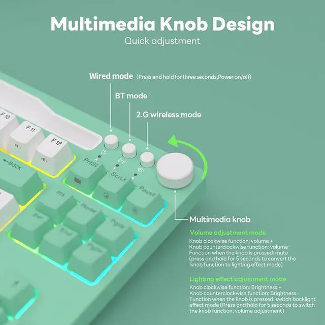 Alt view image 4 of 7 - RK Royal Kludge H87 Wireless Mechanical Keyboard Hot-wappable Tri-Mode 2.4G/USB-C/Bluetooth 87 keys RGB Backlit Garmer Keyboard