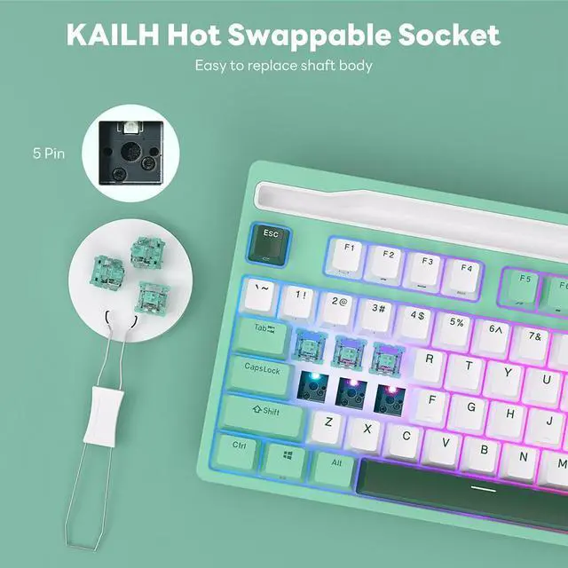Alt view image 6 of 7 - RK Royal Kludge H87 Wireless Mechanical Keyboard Hot-wappable Tri-Mode 2.4G/USB-C/Bluetooth 87 keys RGB Backlit Garmer Keyboard