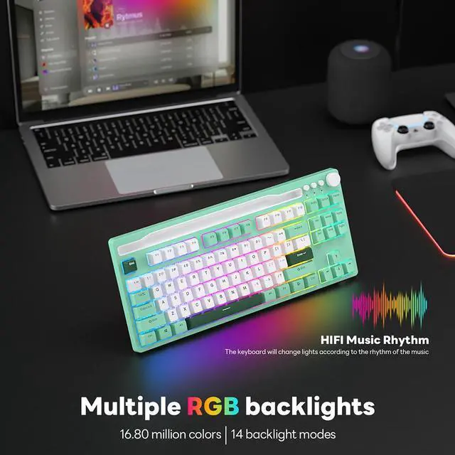 Alt view image 5 of 7 - RK Royal Kludge H87 Wireless Mechanical Keyboard Hot-wappable Tri-Mode 2.4G/USB-C/Bluetooth 87 keys RGB Backlit Garmer Keyboard