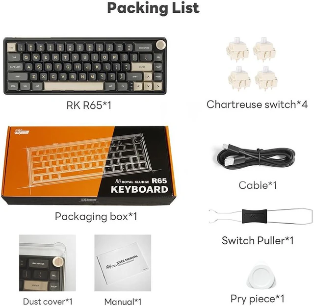 RK ROYAL KLUDGE R65 Wired Gaming Keyboard with Volume Knob and QMK ...