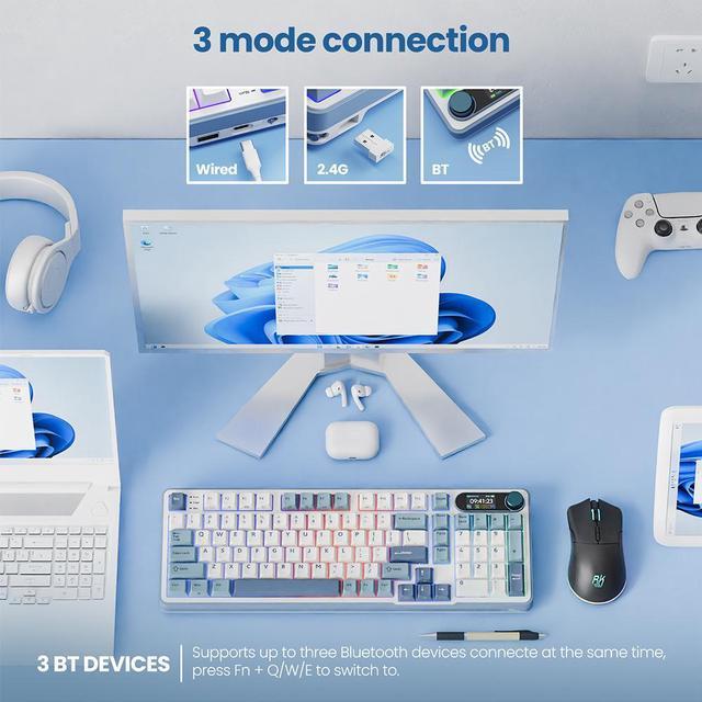 Alt view image 2 of 7 - RK ROYAL KLUDGE RKS98 Mechanical Keyboard w/Smart Display & Knob, Top Mount 96% Wireless Mechanical Keyboard BT/2.4G/USB-C, Hot Swappable, Software Support, Massive Battery, 98 Keys