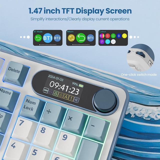 Alt view image 3 of 7 - RK ROYAL KLUDGE RKS98 Mechanical Keyboard w/Smart Display & Knob, Top Mount 96% Wireless Mechanical Keyboard BT/2.4G/USB-C, Hot Swappable, Software Support, Massive Battery, 98 Keys