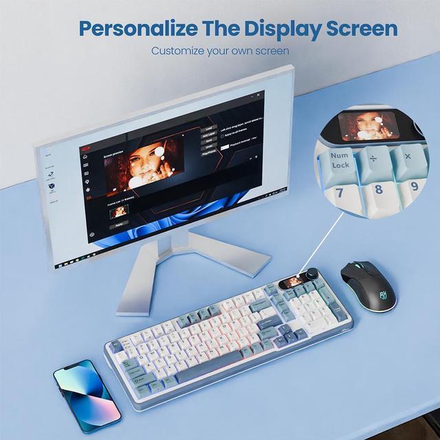 Alt view image 4 of 7 - RK ROYAL KLUDGE RKS98 Mechanical Keyboard w/Smart Display & Knob, Top Mount 96% Wireless Mechanical Keyboard BT/2.4G/USB-C, Hot Swappable, Software Support, Massive Battery, 98 Keys