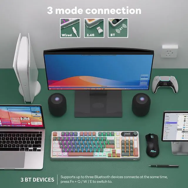Alt view image 2 of 7 - RK ROYAL KLUDGE S98 Mechanical Keyboard w/Smart Display & Knob, Top Mount 96% Wireless Mechanical Keyboard BT/2.4G/USB-C, Hot Swappable, Software Support, Massive Battery, 98 Keys RK Blue
