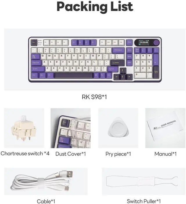 Alt view image 7 of 7 - RK ROYAL KLUDGE S98 Mechanical Keyboard Smart Display Knob Top Mount 96% Wireless Gaming Keyboard BT/2.4G/USB-C Hot Swappable 98 Keys Software Support