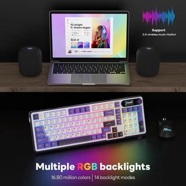 Alt view image 6 of 7 - RK ROYAL KLUDGE Mechanical Keyboard Smart Display Knob Top Mount 96% Wireless Mechanical Keyboard BT/2.4G/USB-C Hot Swappable Software Support Creamy Sounding 98 Keys Gaming Keyboard