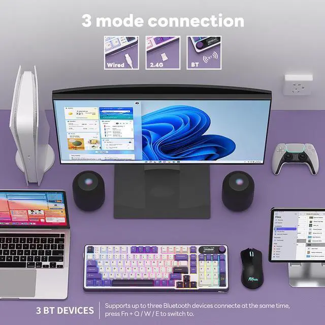 Alt view image 3 of 7 - RK ROYAL KLUDGE Mechanical Keyboard Smart Display Knob Top Mount 96% Wireless Mechanical Keyboard BT/2.4G/USB-C Hot Swappable Software Support Creamy Sounding 98 Keys Gaming Keyboard