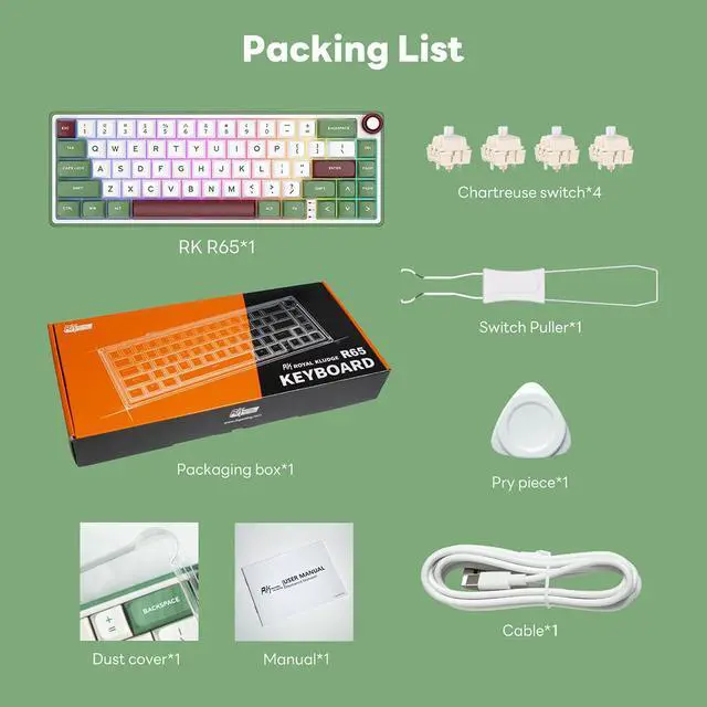 Alt view image 7 of 7 - RK ROYAL KLUDGE R65 Wired Gaming Keyboard with Volume Knob and QMK & ViA, 60% Percent RGB Backlit Mechanical Keyboard Gasket Mount with PBT Keycaps, MDA Profile, 66 Keys Hot Swappable Brown Switch