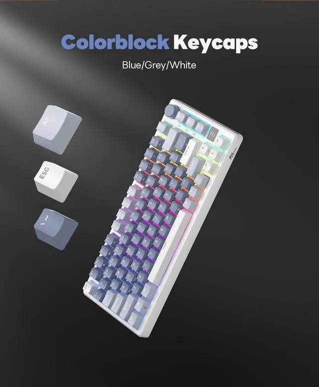 Alt view image 2 of 7 - RK ROYAL KLUDGE M75 Mechanical Keyboard 2.4GHz/Bluetooth/USB-C Wired Gaming Keyboard 75% Layout 81 Keys Gasket Mounted with OLED Smart Display & Knob, RGB Backlit Hot-Swappable Fast Silver Switch