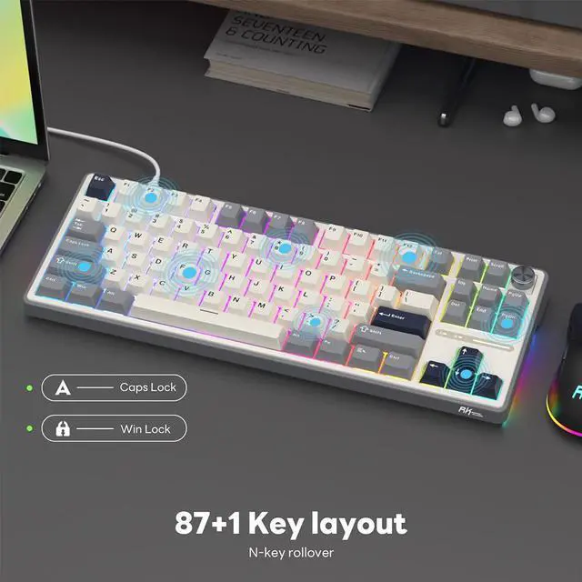 Alt view image 3 of 7 - RK ROYAL KLUDGE R87 Pro Wired Gaming Keyboard Gasket Mechanical Keyboard RGB Hot Swappable Knob Backlit Gaming Keyboard 88 Keys TKL Gasket Mounted Custom Keyboard with QMK/VIA Brown Switch