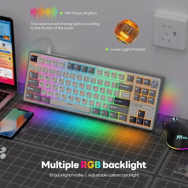 Alt view image 2 of 7 - RK ROYAL KLUDGE R87 Pro Wired Gaming Keyboard Gasket Mechanical Keyboard RGB Hot Swappable Knob Backlit Gaming Keyboard 88 Keys TKL Gasket Mounted Custom Keyboard with QMK/VIA Brown Switch