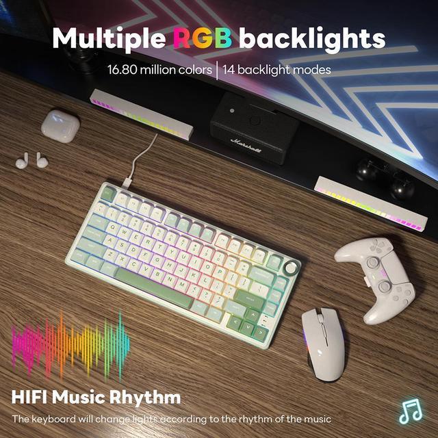 Alt view image 2 of 7 - RK ROYAL KLUDGE R75 Mechanical Keyboard Wired with Volumn Knob 75% TKL Custom Gaming Keyboard Gasket Mount RGB Backlit with Software MDA Profile Hot Swappable Silver Switch PBT Keycaps