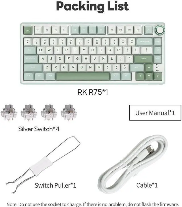 Alt view image 7 of 7 - RK ROYAL KLUDGE R75 Mechanical Keyboard Wired with Volumn Knob 75% TKL Custom Gaming Keyboard Gasket Mount RGB Backlit with Software MDA Profile Hot Swappable Blue Switch PBT Keycaps