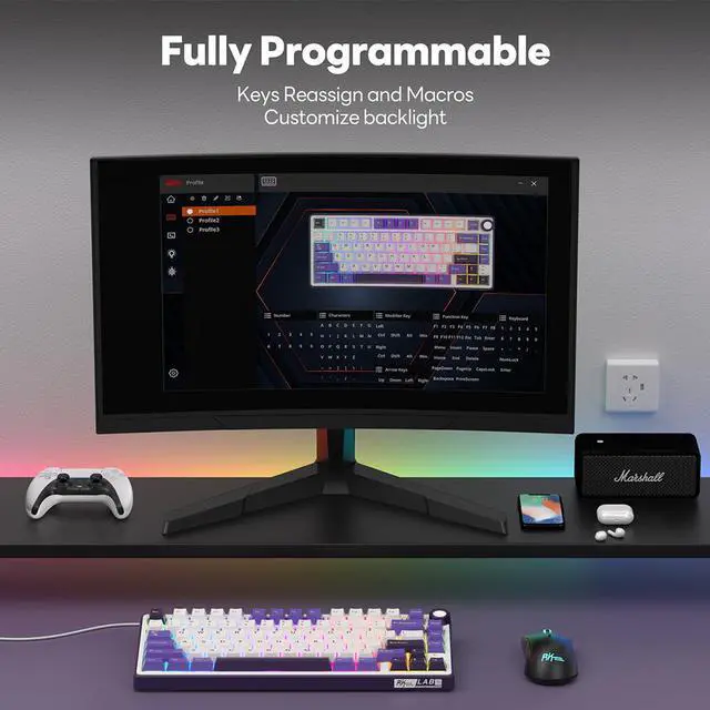 Alt view image 6 of 7 - RK ROYAL KLUDGE R75 Mechanical Keyboard RGB Backlit with Software Wired Volumn Knob 75% TKL Custom Gaming Keyboard Gasket Mount Hot Swappable Silver Switch PBT Keycaps Keyboard