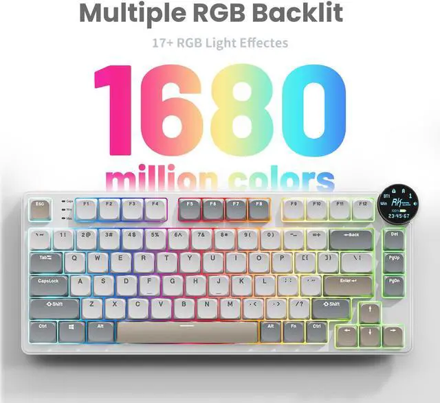 Alt view image 3 of 7 - RK ROYAL KLUDGE N80 Low Profile Mechanical Keyboard w/Smart Display Screen & Knob, 75% Top Mount 3-Modes Wireless Mechanical Keyboard, Software Support, Massive Battery, 80 Keys