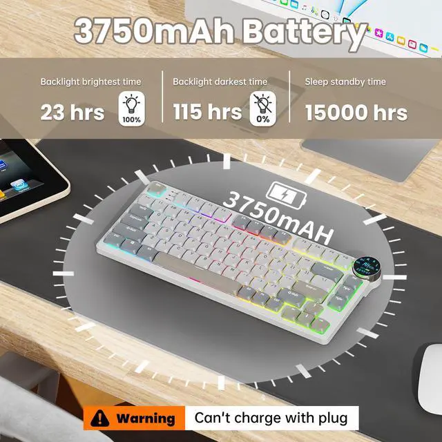 Alt view image 4 of 7 - RK ROYAL KLUDGE N80 Low Profile Mechanical Keyboard w/Smart Display Screen & Knob, 75% Top Mount 3-Modes Wireless Mechanical Keyboard, Software Support, Massive Battery, 80 Keys