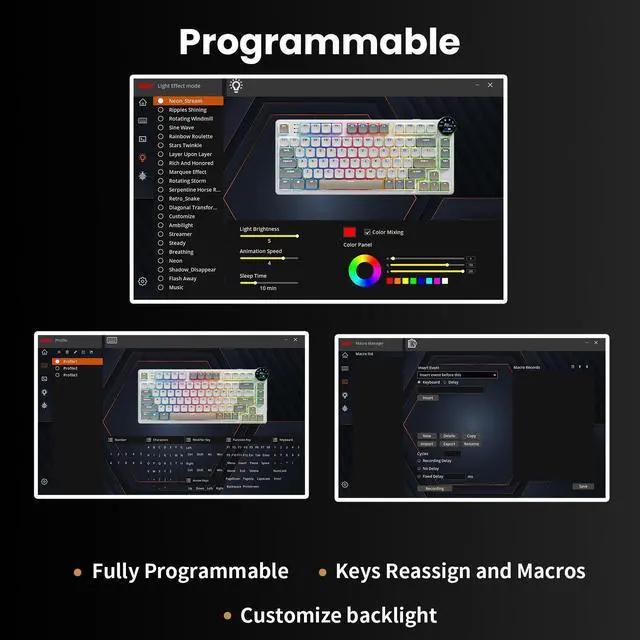 Alt view image 5 of 7 - RK ROYAL KLUDGE N80 Low Profile Mechanical Keyboard w/Smart Display Screen & Knob, 75% Top Mount 3-Modes Wireless Mechanical Keyboard, Software Support, Massive Battery, 80 Keys