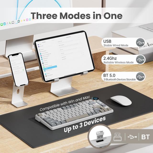 Alt view image 3 of 7 - RK ROYAL KLUDGE N80 Low Profile Mechanical Keyboard w/Smart Display Screen & Knob, 75% Top Mount 3-Modes Wireless Mechanical Keyboard, Software Support, Massive Battery, 80 Keys, Quiet Red Switch