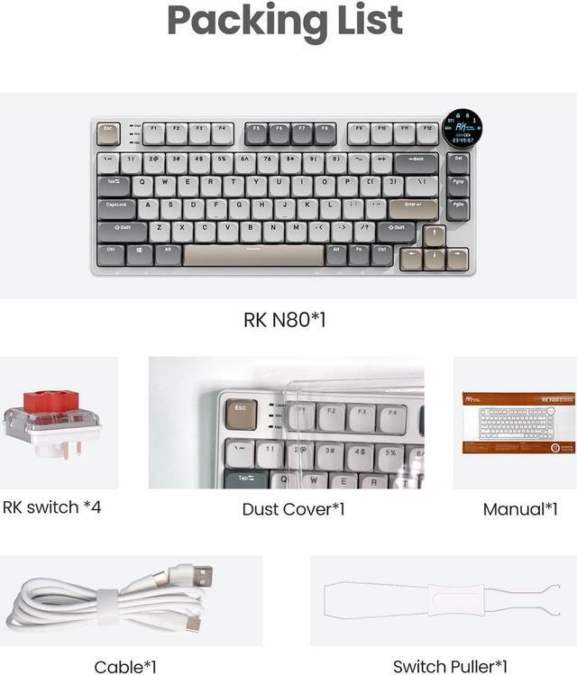 Alt view image 7 of 7 - RK ROYAL KLUDGE N80 Low Profile Mechanical Keyboard w/Smart Display Screen & Knob, 75% Top Mount 3-Modes Wireless Mechanical Keyboard, Software Support, Massive Battery, 80 Keys, Quiet Red Switch
