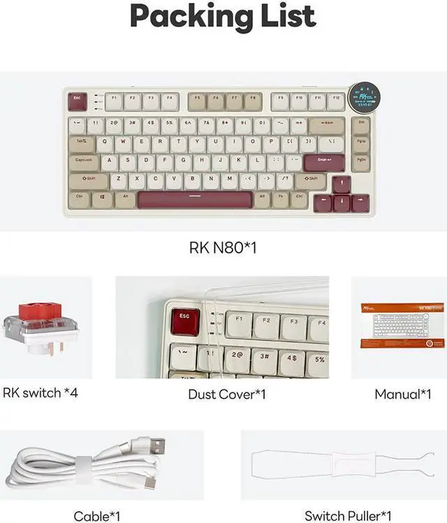 Alt view image 7 of 7 - RK ROYAL KLUDGE N80 Low Profile Mechanical Keyboard w/Smart Display Screen & Knob, 75% Top Mount 3-Modes Wireless Mechanical Keyboard, Software Support, Massive Battery, 80 Keys, Quiet Red Switch