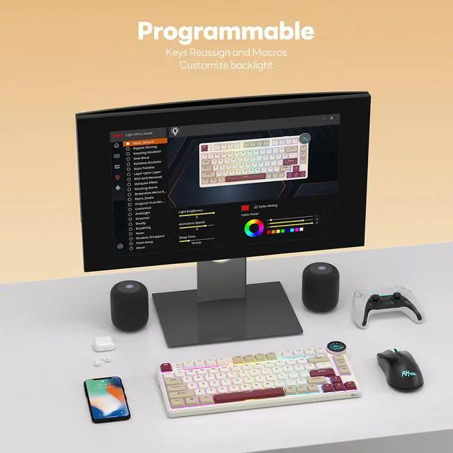 Alt view image 3 of 7 - RK ROYAL KLUDGE N80 Low Profile Mechanical Keyboard w/Smart Display Screen & Knob, 75% Top Mount 3-Modes Wireless Mechanical Keyboard, Software Support, Massive Battery, 80 Keys, Quiet Red Switch
