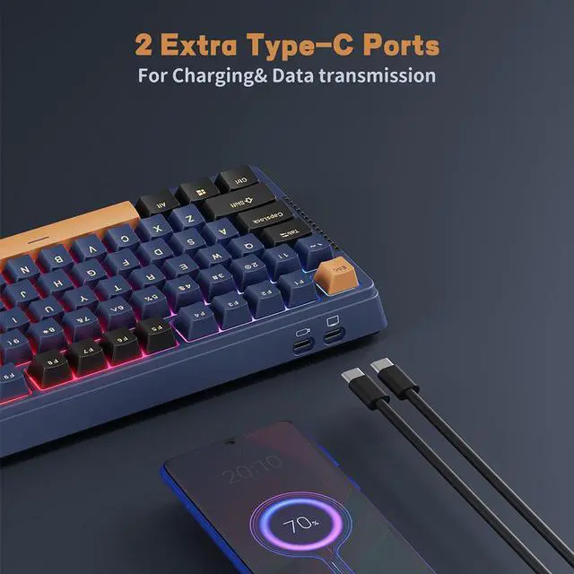 Alt view image 4 of 7 - RK ROYAL KLUDGE H81 Wireless Gaming Keyboard, Knob Control Triple Mode BT5.1/2.4Ghz/USB-C 75% Mechanical Keyboard Gasket Mount with RGB Backlit 3750mAH Battery, Hot Swappable Skycan Switches