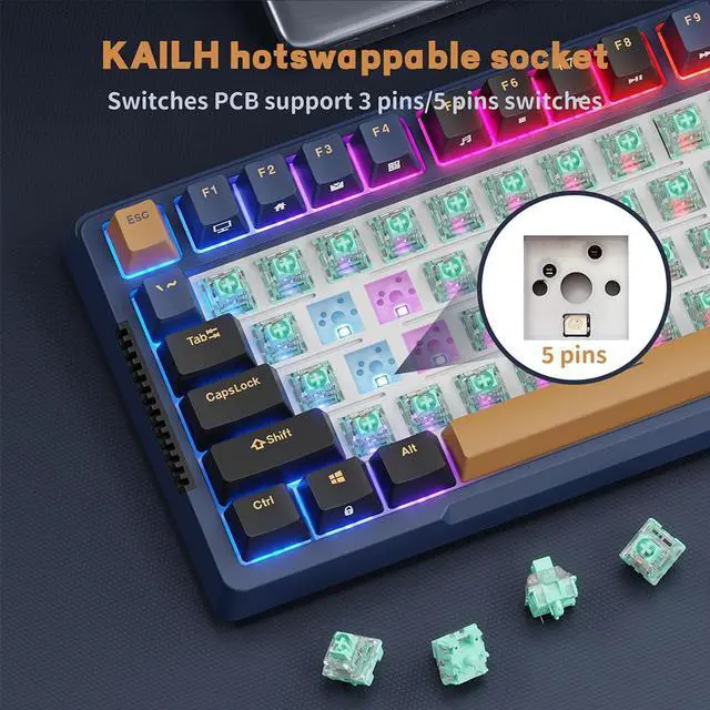 Alt view image 5 of 7 - RK ROYAL KLUDGE H81 Wireless Gaming Keyboard, Knob Control Triple Mode BT5.1/2.4Ghz/USB-C 75% Mechanical Keyboard Gasket Mount with RGB Backlit 3750mAH Battery, Hot Swappable Skycan Switches