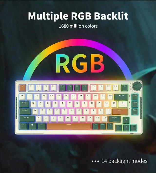 Alt view image 2 of 7 - RK ROYAL KLUDGE H81 Wireless Mechanical Keyboard, 75% Knob Control Triple Mode BT5.1/2.4Ghz/USB-C Gaming Keyboard Gasket Mount with RGB Backlit 3750mAH Battery Hot Swappable Skycan Switch