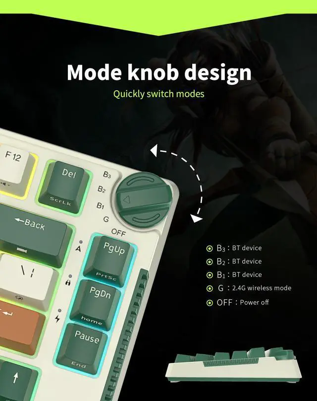 Alt view image 3 of 7 - RK ROYAL KLUDGE H81 Wireless Mechanical Keyboard, 75% Knob Control Triple Mode BT5.1/2.4Ghz/USB-C Gaming Keyboard Gasket Mount with RGB Backlit 3750mAH Battery Hot Swappable Skycan Switch
