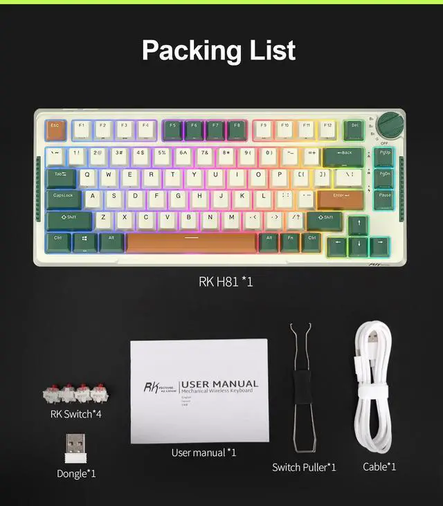 Alt view image 7 of 7 - RK ROYAL KLUDGE H81 Wireless Mechanical Keyboard, 75% Knob Control Triple Mode BT5.1/2.4Ghz/USB-C Gaming Keyboard Gasket Mount with RGB Backlit 3750mAH Battery Hot Swappable Skycan Switch