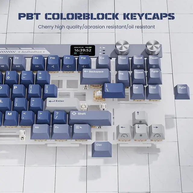 Alt view image 5 of 7 - RK ROYAL KLUDGE M87 Wireless Gaming Keyboard, 2.4Ghz/Bluetooth/USB-C Gasket Mechanical Keyboard with 7500mAh Battery, LCD Smart Display & Dual Knob, RGB Hot Swappable Beige Switch