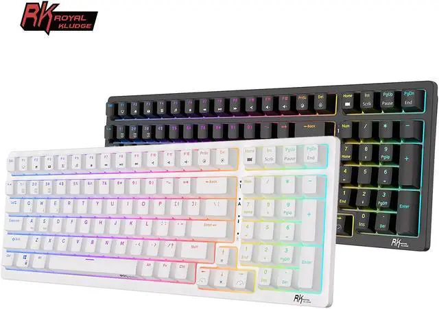 Alt view image 7 of 7 - RK Royal Kludge RK98 2.4G Wireless Gaming Mechanical Keyboard 100 Keys RGB Backlight Hot-swappable Bluetooth Russian Keyboard Blue Switch Black