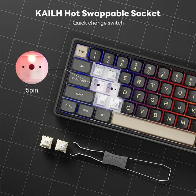 Alt view image 4 of 7 - RK Royal Kludge R66 66 Keys Wired Gaming Keyboard Gasket Hot-Swapple Mechanical Keyboard PBT Keycaps RGB Custom Keyboard with Volume Knob & Indicator Lights for PC Mac